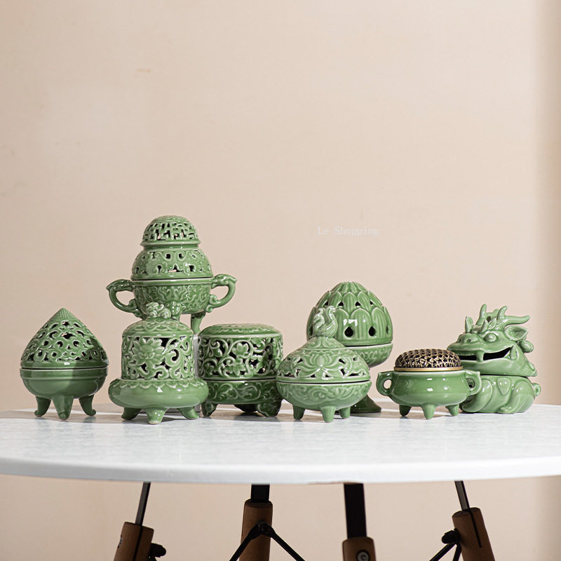 Zen Candle Supplies - Pembakar Dupa Keramik Gaya Cina Celadon/Pola